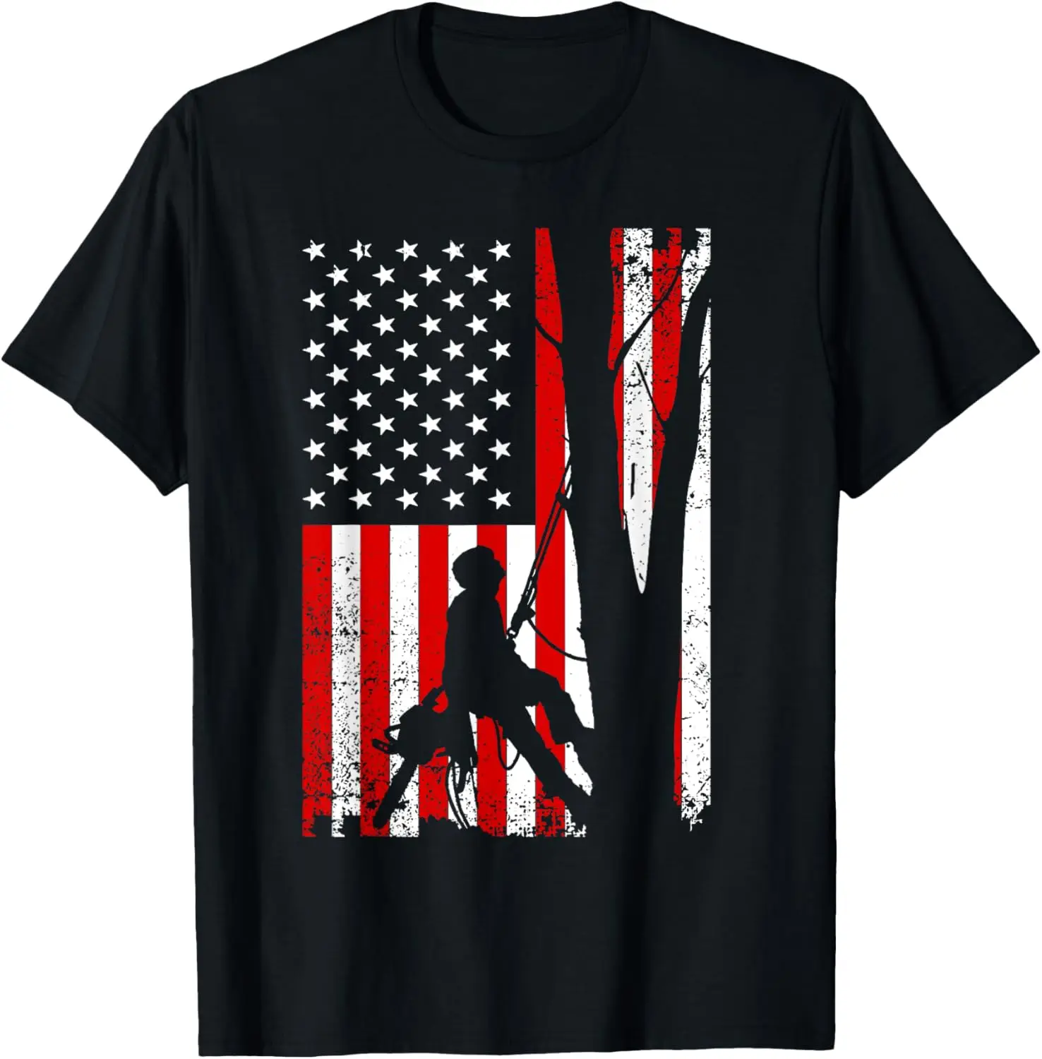 

Funny American Flag Arborist Gift For Men Cool Tree Lover T-Shirt