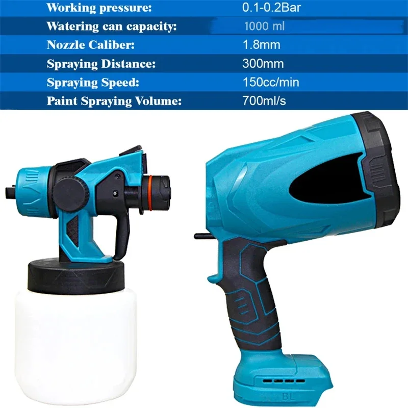 800ML Electric Spray Gun High Power Cordless Paint Sprayer HVLP Auto Furniture Steel Coating Airbrush For Makita 18V Battery