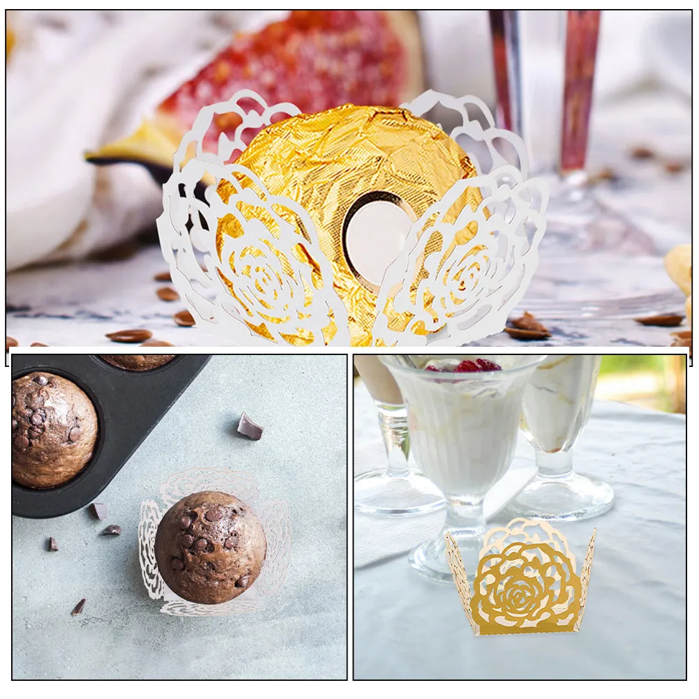 100Pcs Chocolate Paper Candy Wrappers Rose Lace Truffle Wrappers Cups Party Wedding Dessert Paper Liners view 3