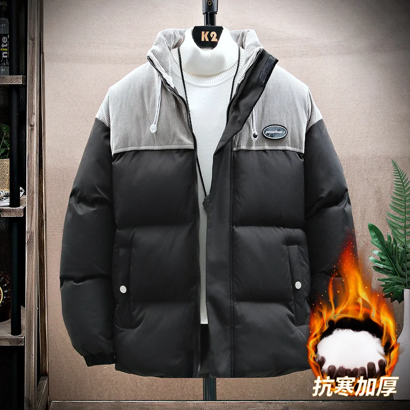 8XL Large Size Men's Jackets Winter Stand-up Collar Loose Thick Cotton Tops Big Size Color Matching Simple Couple Warm Coats