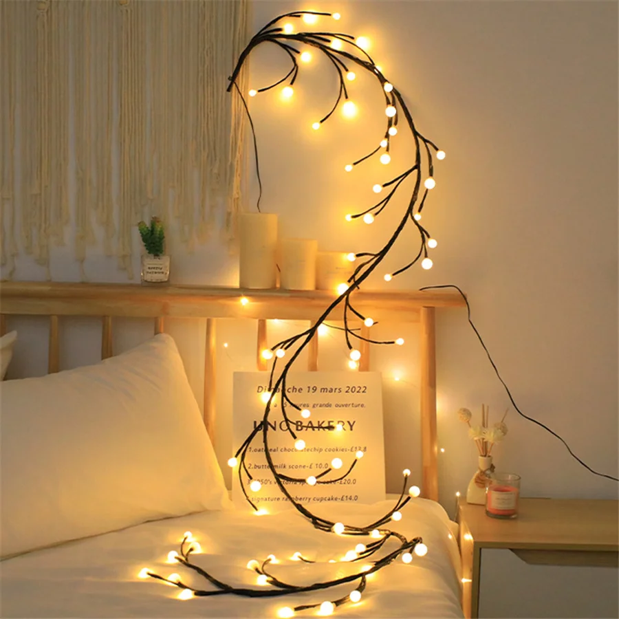 Branch Vine String Lights para Home Decor, Guirlanda Impermeável, Luzes de Fadas, Natal, Casamento, Festa, UE, EUA Plug, 8 Modos, 2.5m, 72LEDs