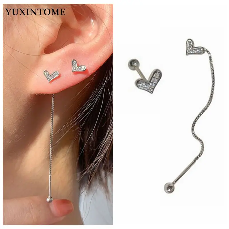 

korean temperament pendientes 925 Sterling Silver Heart Fringe Asymmetric gold earrings Fashion Jewelry Earrings for women 2022