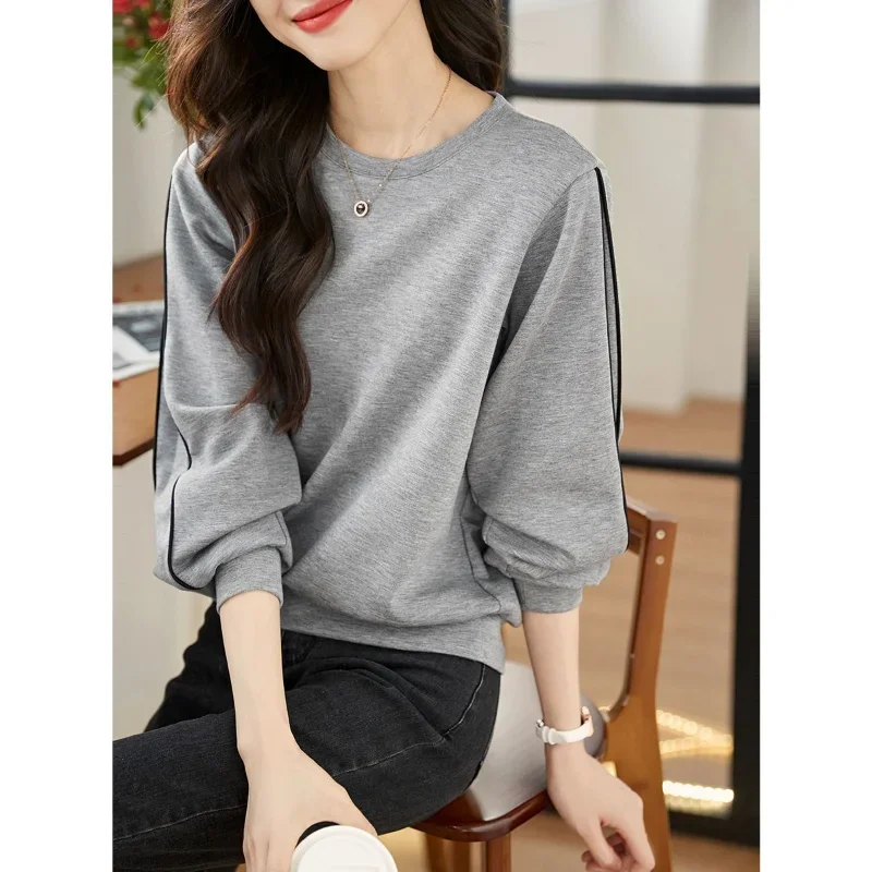

Simple Textured Women's Sweaters Spring Autumn New Niche Color Contrast Patchwork Sleeves Stylish Casual All-match Lady Top