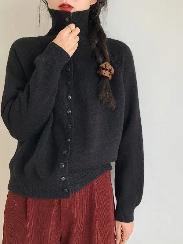 Elegant Simple Knitted Open Cardigan with Button Collar Slimming Sweater for Women Autumn Winter New Arrival Commute Friendly