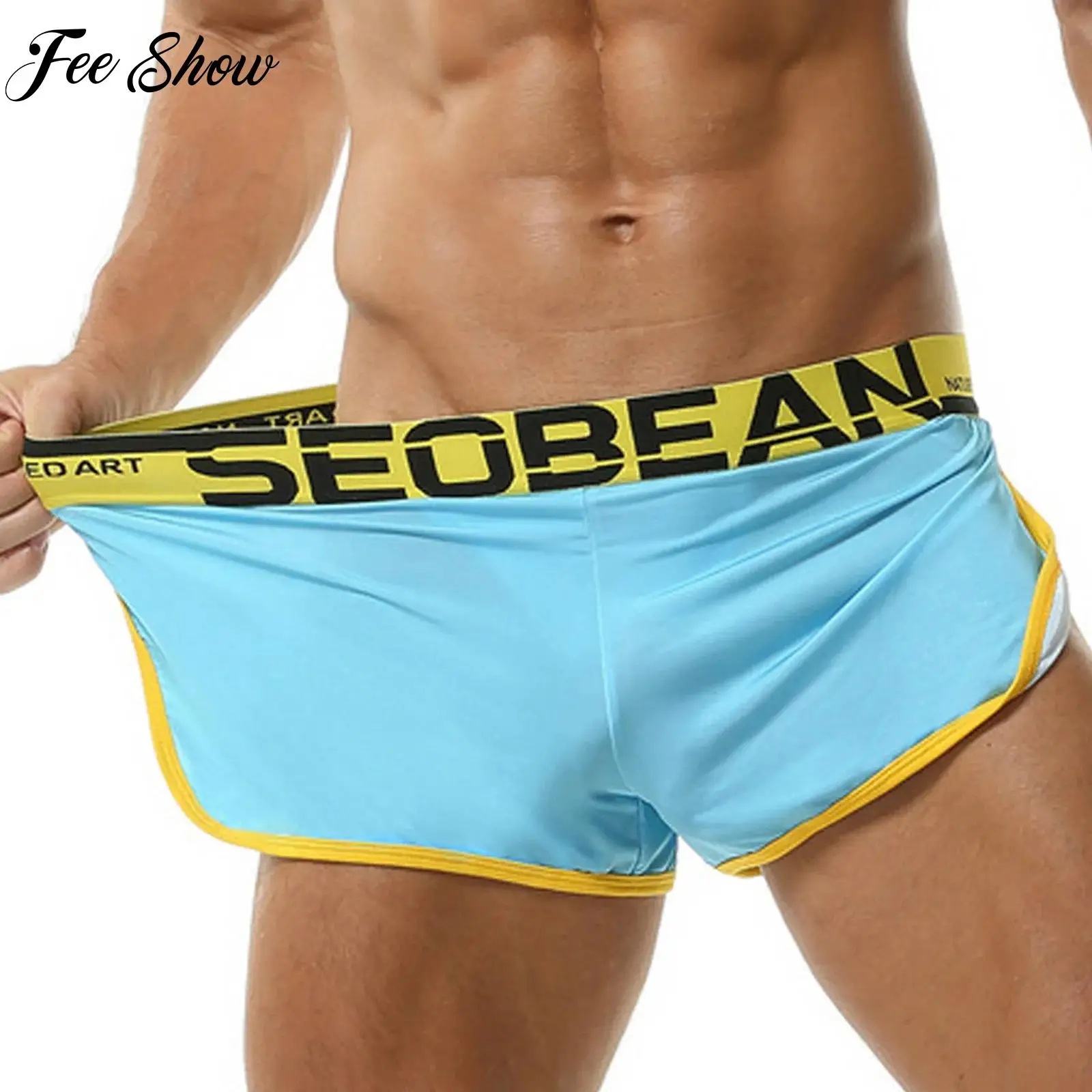 

Adult Mens Stretchy Sides Split Sports Shorts Jogging Workout Costume Homewear Low-Rise Athletic Shorts for Gym Running Fitness