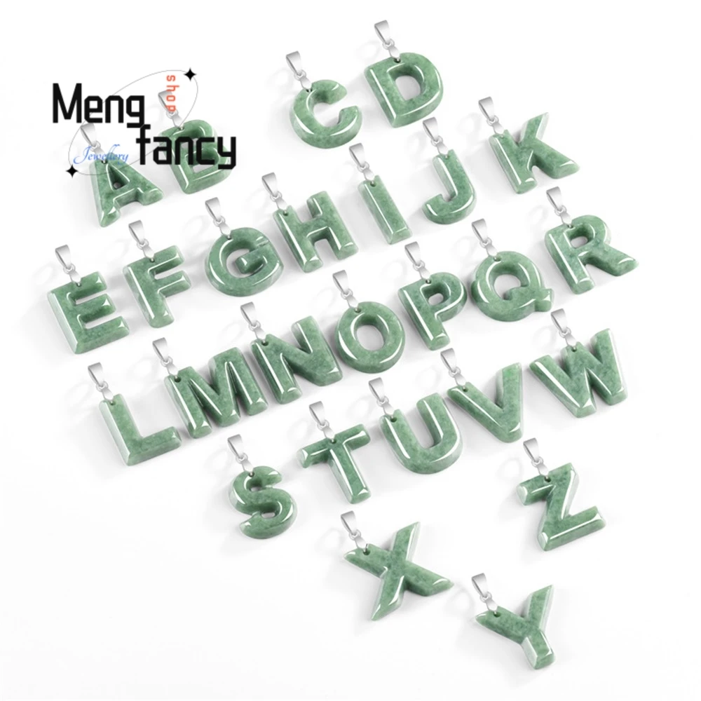 

Natural A-grade Jadeite English letter Pendant S925 Silver Clasp Set Steel Titanium Hip-hop Style Personality Exquisite Jewelry