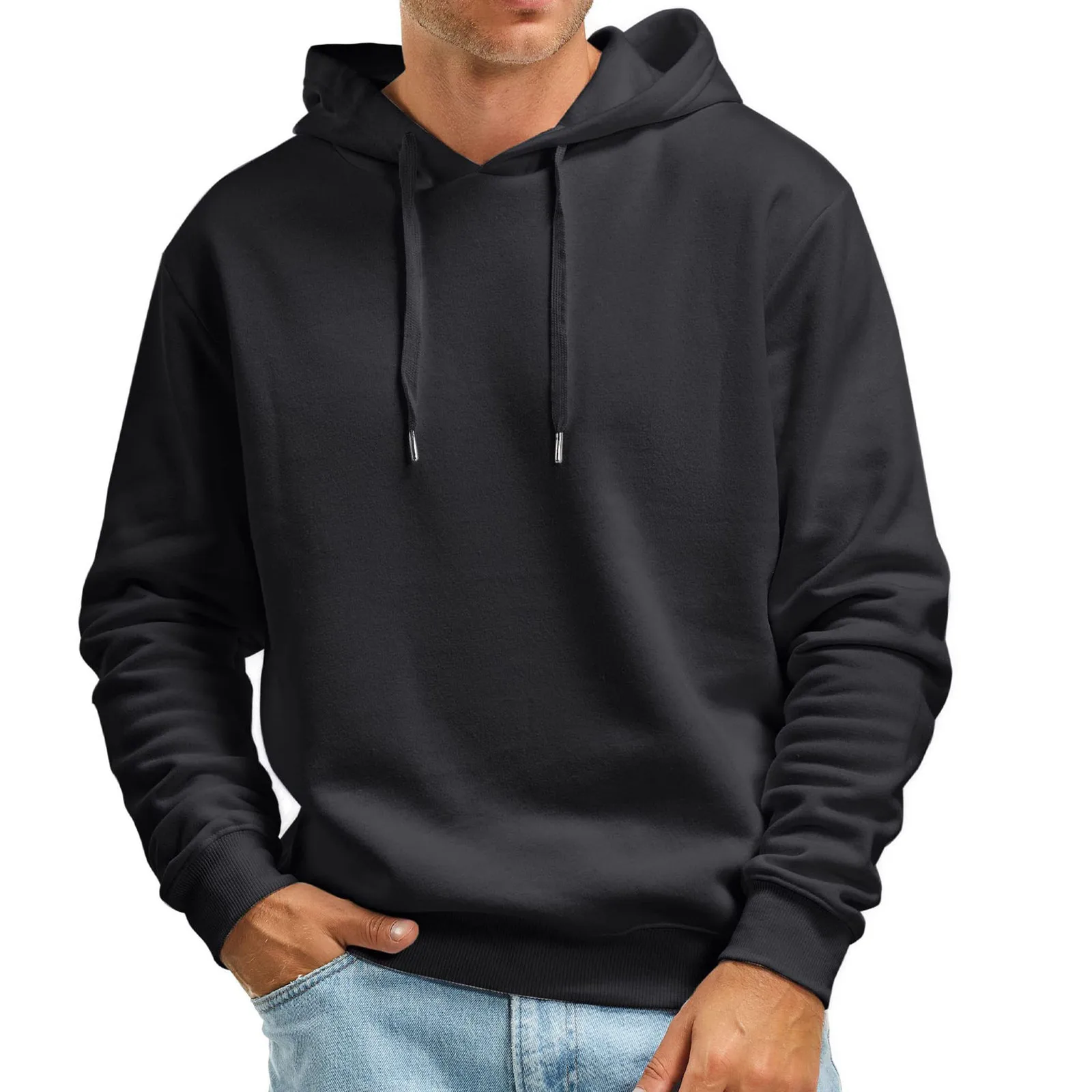 

2024 Winter Men's Pullover Long Sleeve Cotton Hoodies Loose Fit Quick Dry Casual Workout Hooded Sweatshirt Tops with Pockets