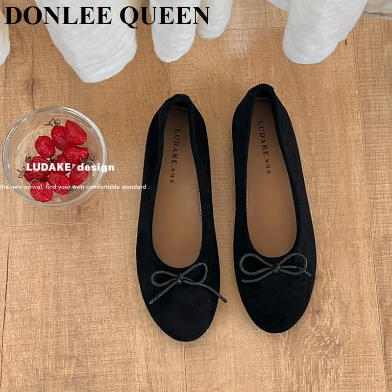 2024 Fashion Leopard Flats Shoes Women Flat Ballerina Loafers Slip On Soft Moccasins Round Toe Bow Knot Ballet Female Mary Janes