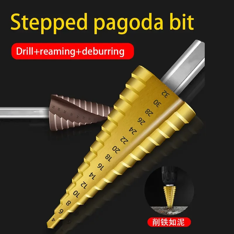 

4-12 4-20 4-30 4-32 4-40MM Pagoda Drill Screw Drill Core Drilling Tool High Speed Steel Spiral Grooved Metal Step Drill Bit