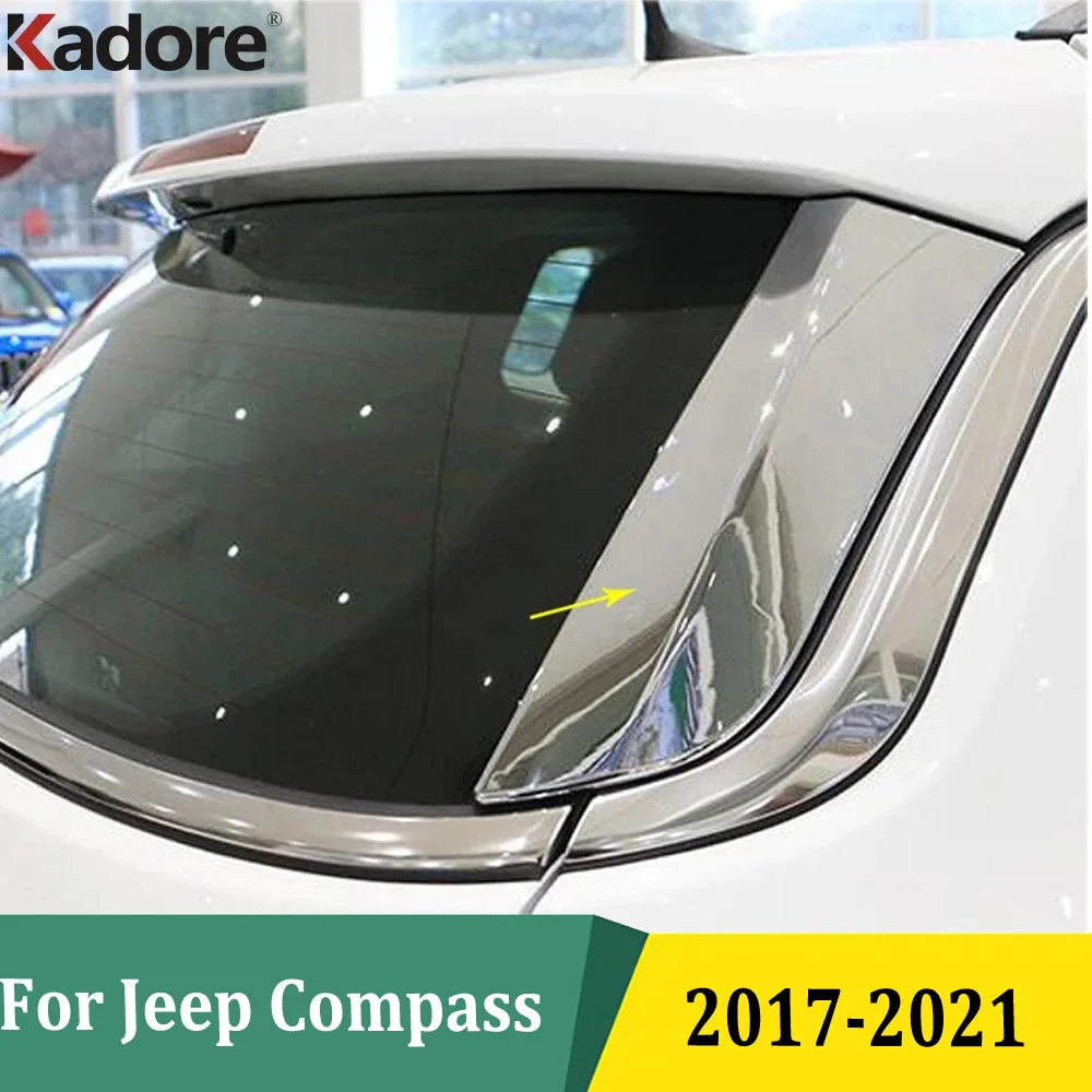 For Jeep Compass 2017-2019 2020 2021 Chrome Side Door Rear Window Spoiler Cover Trim Triangle Insert Garnish Bezel Car Sticker