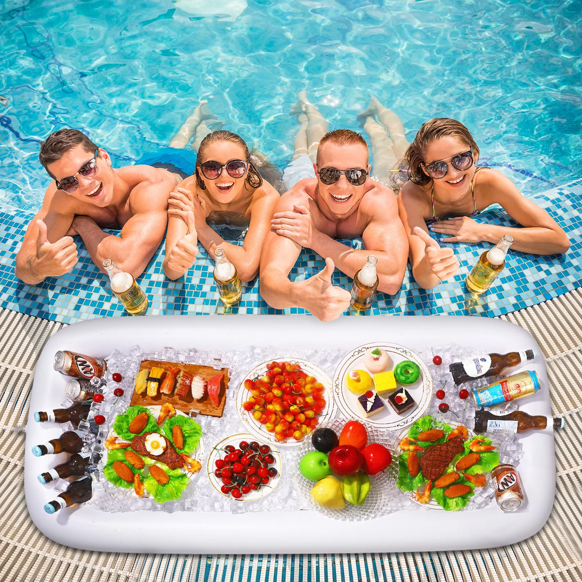

Inflatable Serving Bar Food Cover Set Buffet Salad Fruit Plate Tray Drink Holder For Bbq Picnic Pool Outdoor Catering