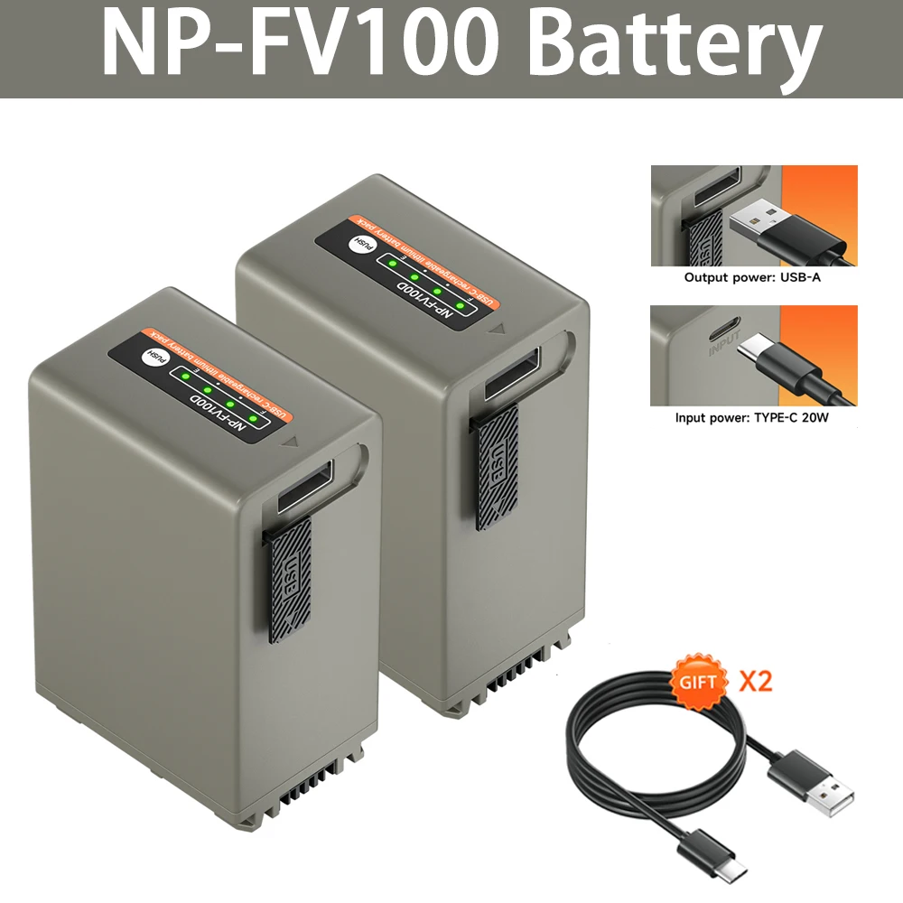 

4590mAh NP-FV100 NP-FV70 NP FV100 Camera Battery with USB charging For Sony NP-FV50 SX83E NP-FV90 FV120 CX580V 760V FDR-AX100