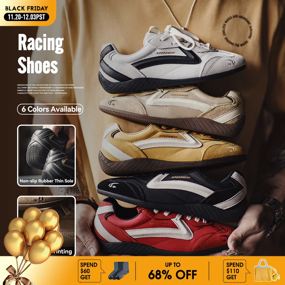 

Maden Unisex Fall Vintage Patchwork Racing Shoes Breathable German Trainers Sneakers Thin Sole Casual Lace-Up Sport Winter Shoes