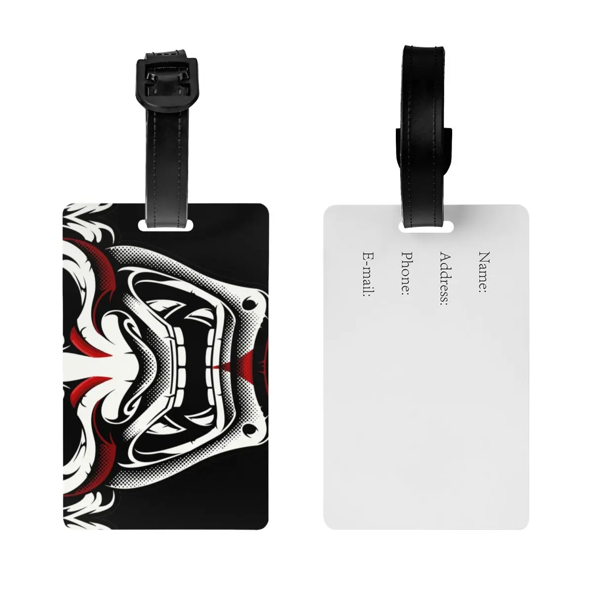 Okami Kitsune Kabuki Japanese Oni Demon Luggage Tag With Name Card Samurai Tattoo Privacy Cover ID Label for Travel Bag Suitcase