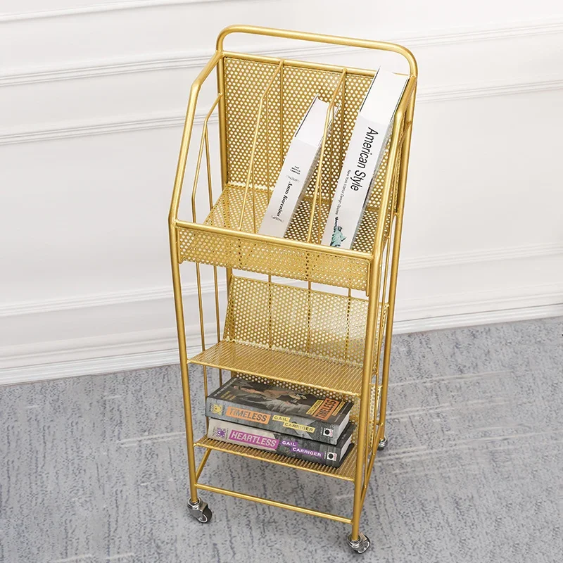 Iron Floor Bookshelf, Mold-Resistant Nordic Magazine Rack, Anti-Fall Newspaper Holder, Heavy-Duty Periodical Stand