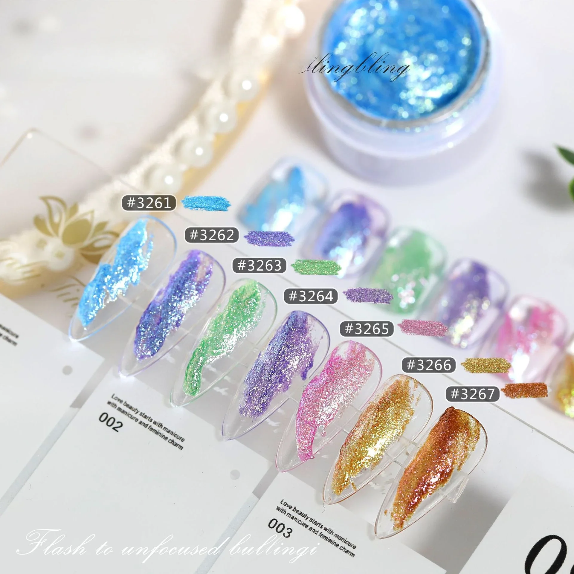 

6Colors Bling Mud Solid Nail Fairy Powder Aurora Reflective Opal Crystal Rubbing On Dust Chrome Iridescent Fine Glitter Decor