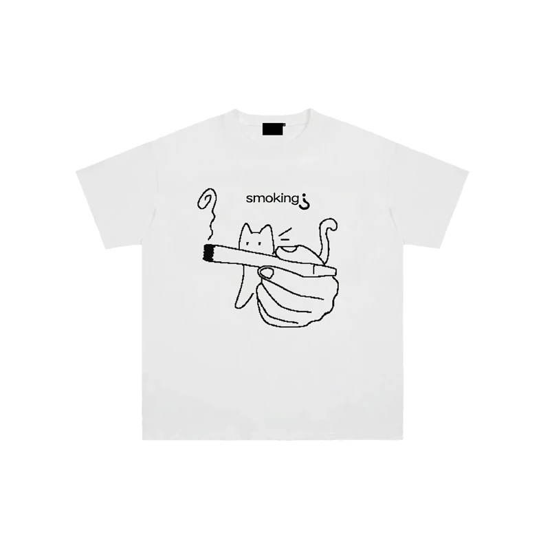 New Kitten Printing American High Street Small Loose and Comfortable Leisure Cotton Short Sleeve T-shirt for Men and Women