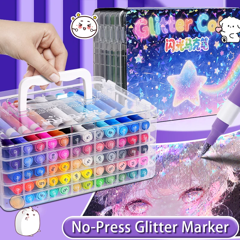

Набор маркеров с блестками 24/36/48/60 цветов, мерцающие маркеры для раскрашивания для детей и учащихся начальной школы