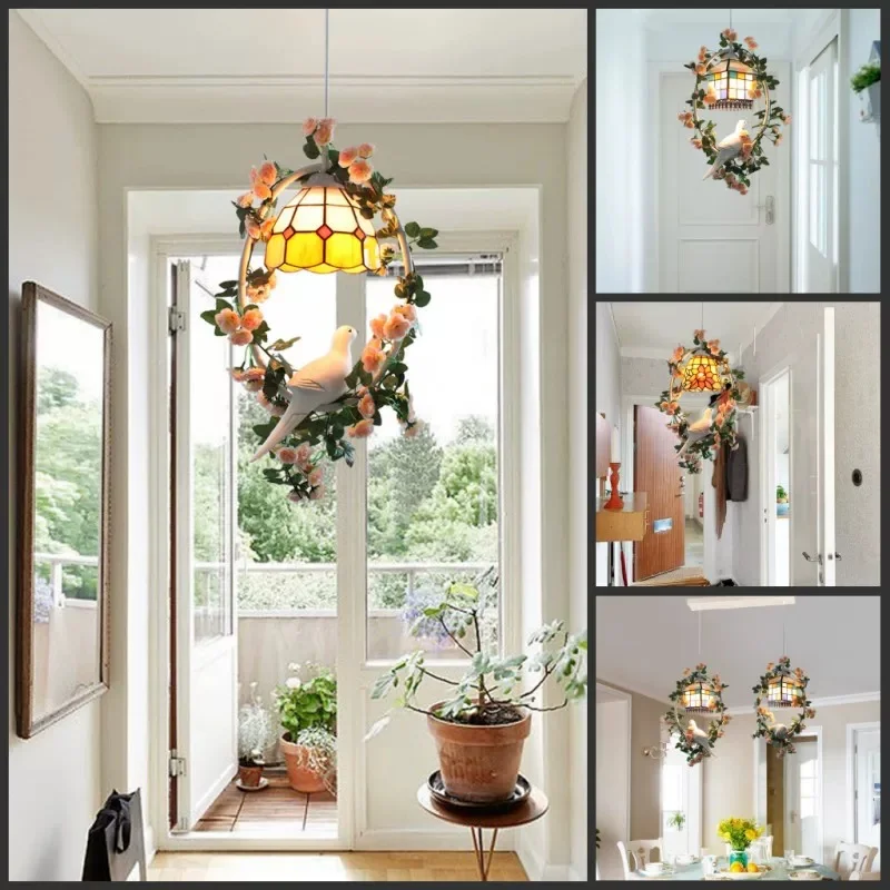 American style balcony hallway entrance bird pendant light, modern minimalist restaurant, creative and personalized countryside