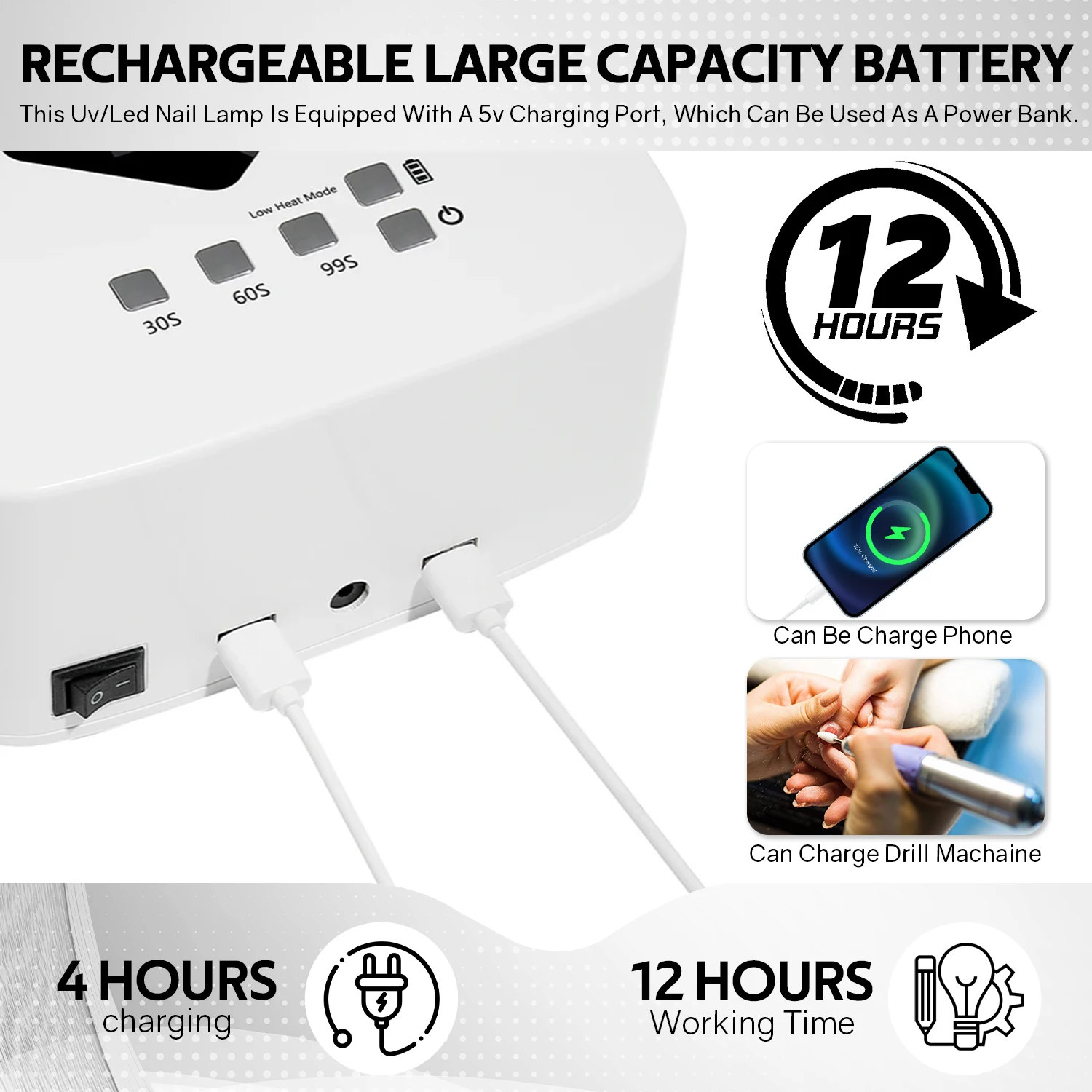 مصباح أظافر LED بالأشعة فوق البنفسجية قابل لإعادة الشحن ، مجفف أظافر لاسلكي ، 3 إعدادات مؤقت ، تحكم باللمس ، مستشعر تلقائي لجميع الجل ، علاج سريع ، way W