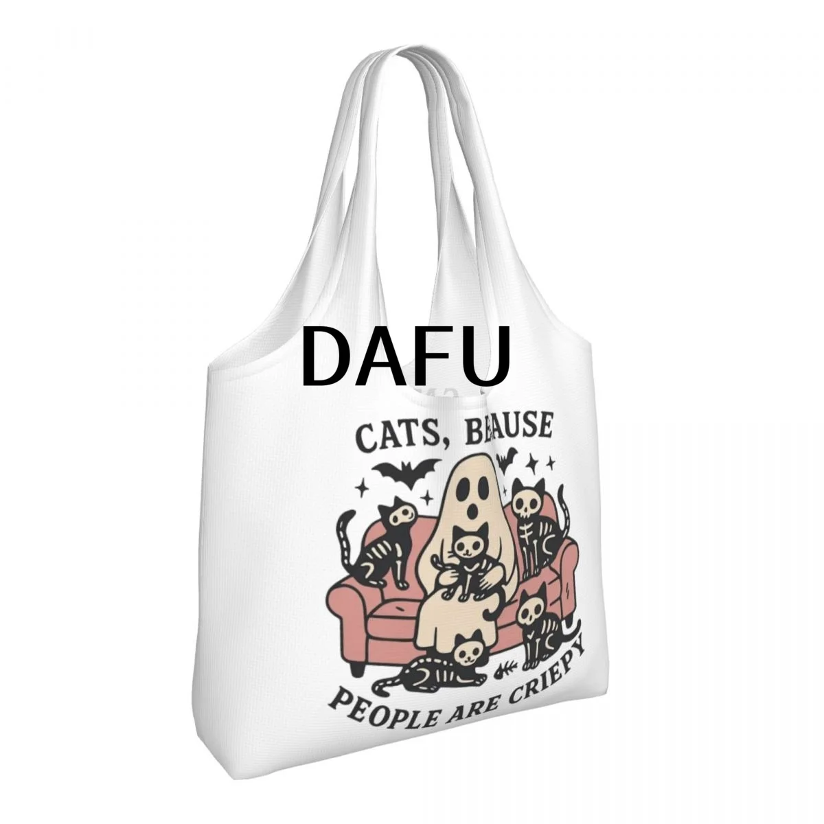 Creepy Cats And Ghostly Tales Large Capacity Canvas Tote Bag Single Shoulder Commute Bag For Women Eco-Friendly Shopping Bag