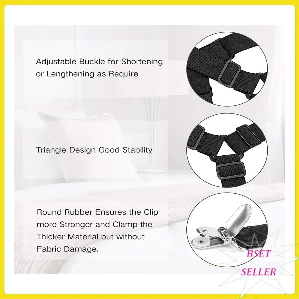 A010 2Pcs Adjustable Elastic Suspenders Straps Clip For Bed Sheets Mattress Covers Sofa Cushion (Black)