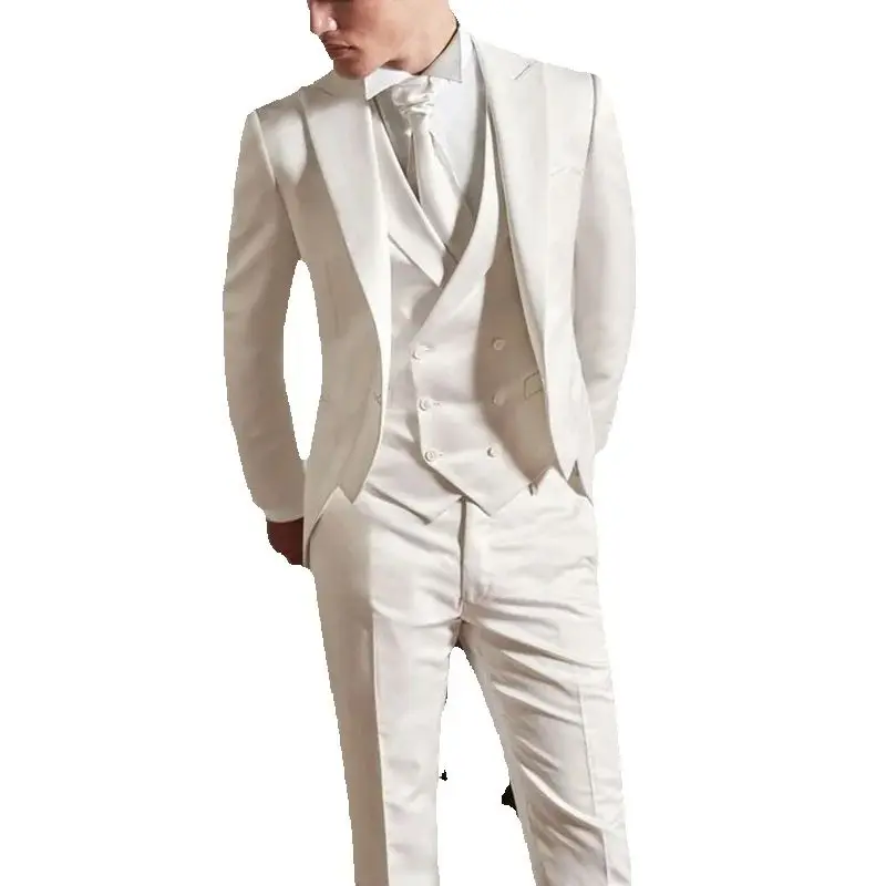 Elegant Suits for Men Wedding Outerwear Single Breasted Peak Lapel Slim Fit 3 Piece Jacket Pants Vest Costume Homme Clothing