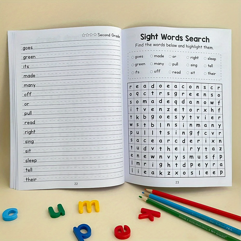 Learning Workbook 220 Sight Words with Answer Key Educational Handwriting Sight Words Search Games for Age 3+ School Supplies