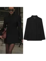 Autumn Women Simple Blazer V Neck Long Sleeve Women's Casual Pocket Coats Chic Female Tops