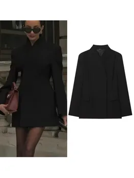 Autumn Women Simple Blazer V Neck Long Sleeve Women's Casual Pocket Coats Chic Female Tops