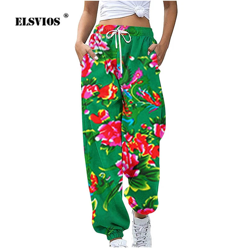 

Lady Loose Large Size Elastic Waist Pants Autumn Winter 3D Printing Pockets Trousers Streetwear Fashion Happy Party Sweatpants
