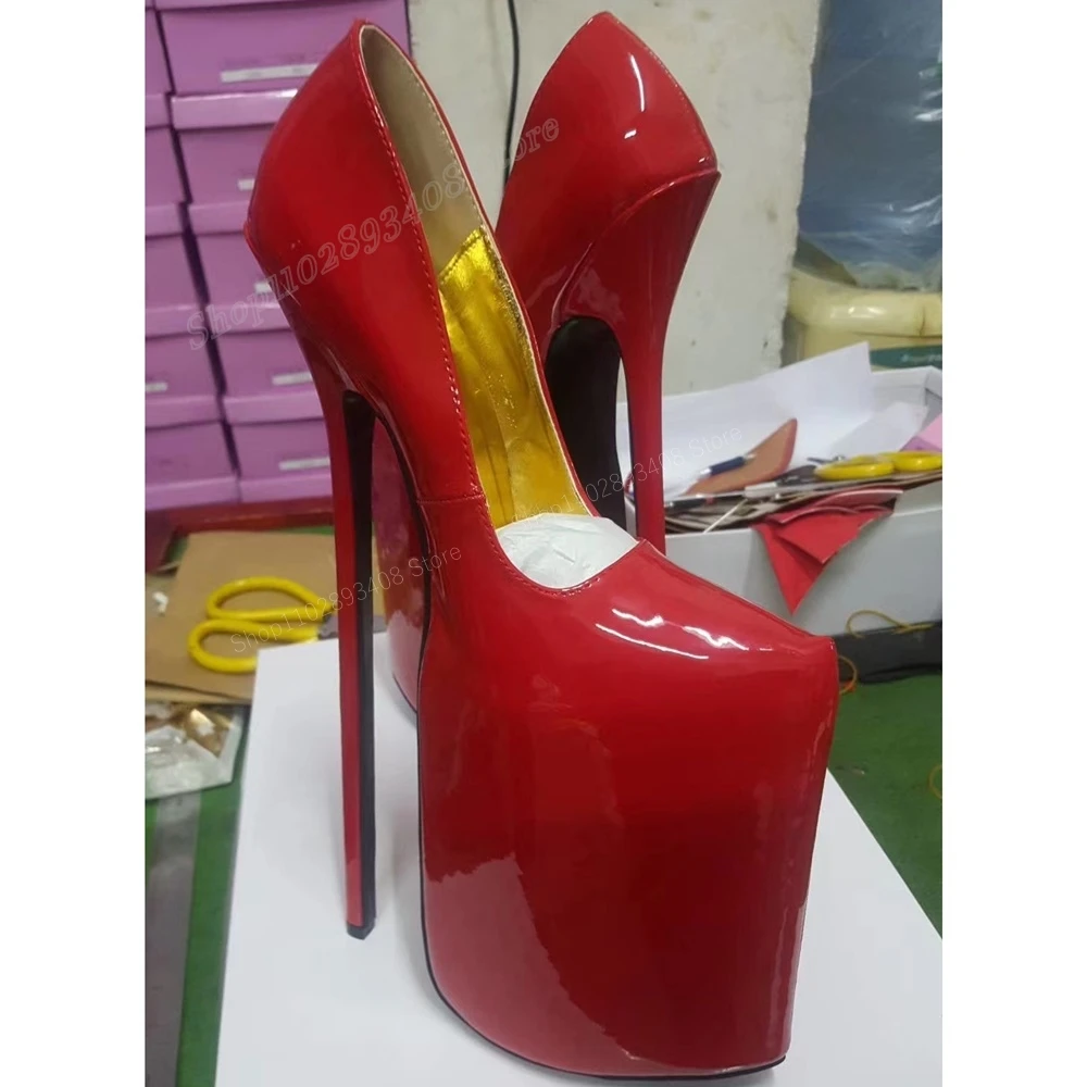 Bombas de plataforma de charol rojo Para mujer, Zapatos de tacón alto de 30cm Para club nocturno, Bar, Pole Dancing, Sexy, 2023