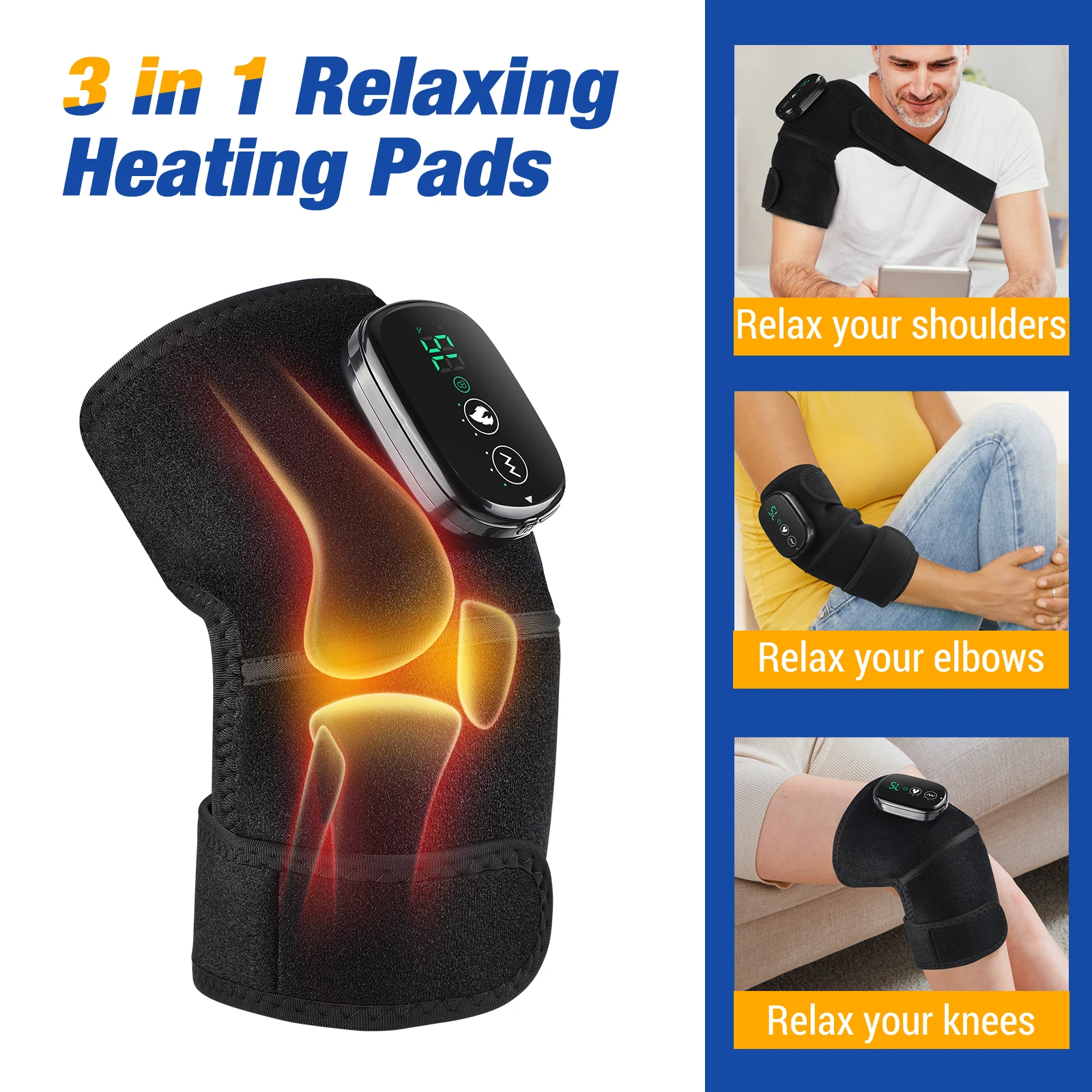 

3 IN 1 Heating Shoulder Massager Knee Belt Vabration Electric Heated Pad For Arm Leg Shoulder Massage Support Brace Machine