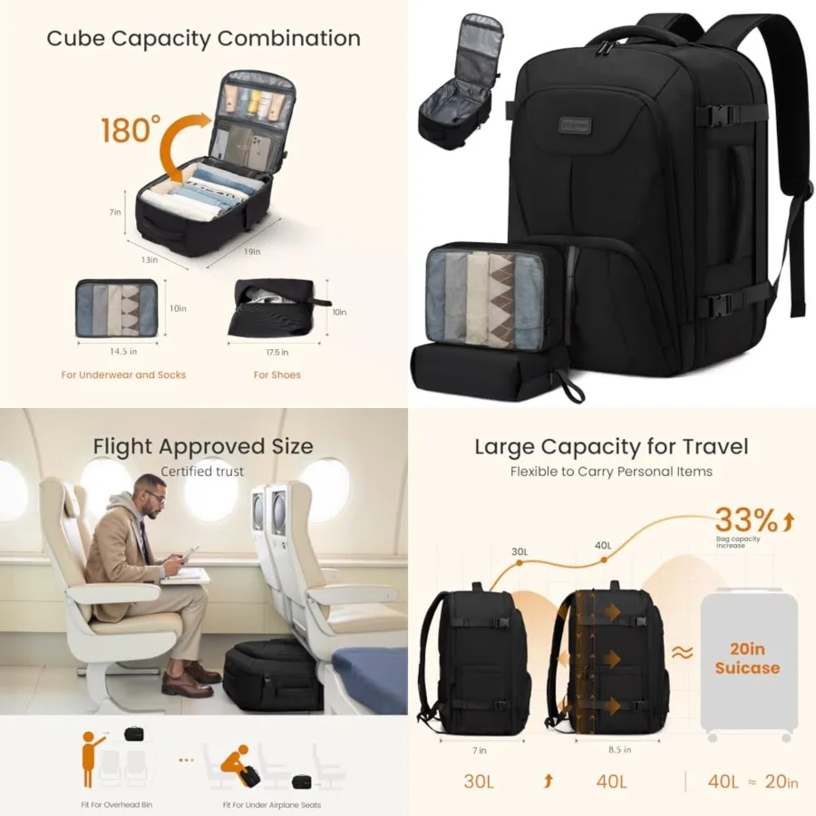 

Travel Carry on Backpack for Men Women, Expandable 40L Extra Large Travel Laptop Backpack, Water Resistant Durable TSA Airline