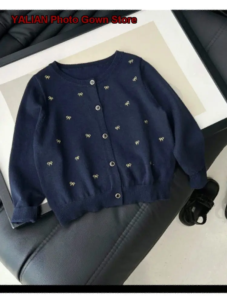 Girls Cardigan 2026 Bowknot Spring Autumn Knit Kids Stylish Fall Top