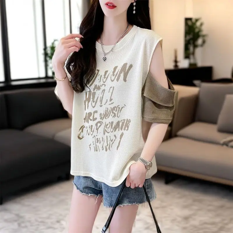 Tops Woman Baggy  Summer Outfit Short Sleeve T Shirt for Women Off Shoulder Tee Youthful Clothes Clothing Female Elegant Y2k Emo