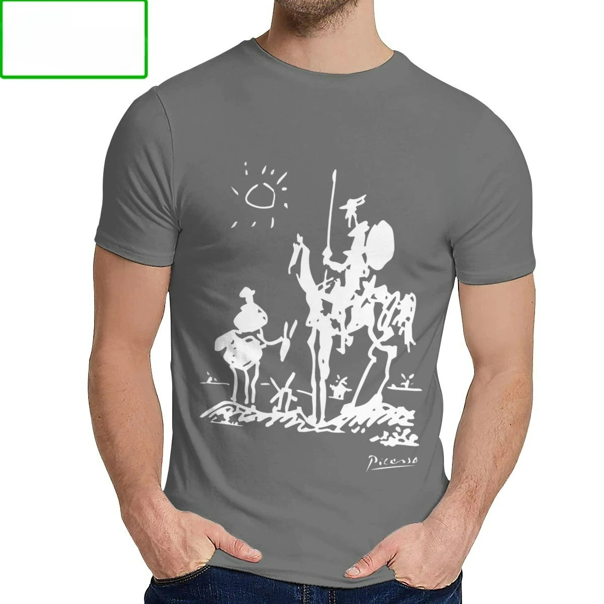 جديد القطن بيكاسو الفن اللوحة الطباعة تي شيرت رجالي دون كيشوت فارس تي شيرت المرأة الشارع الشهير جميلة الكلاسيكية طاقم الرقبة #5