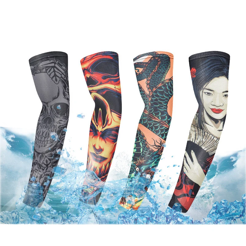 2PCS Breathable UV Protective Tattoo Arm Sleeve Driving Running Vissen Fietsen Mouwen Basketball Cover Skull Fishing Arm Sleeves