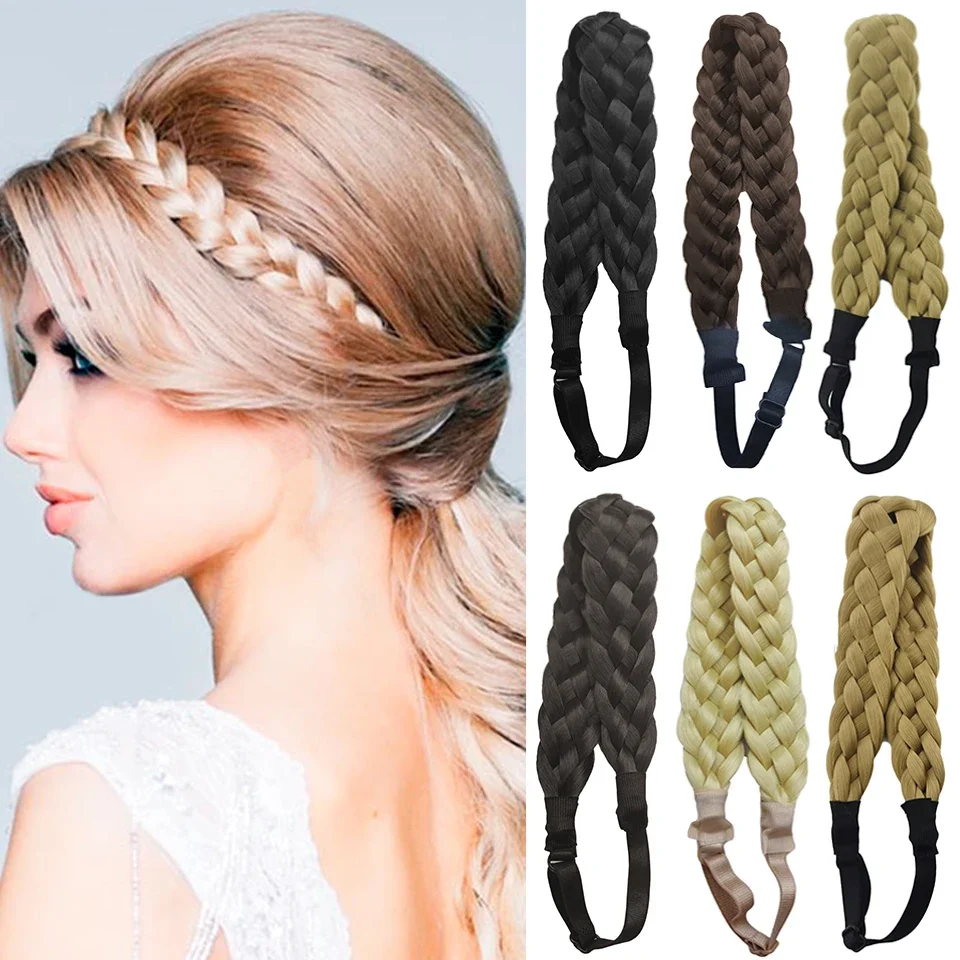 Classic Synthetic Headband Fishtail Braids Hair with Adjustable Belt Plaited Hairband Bohemian Style Women Hairstyle Hairpieces