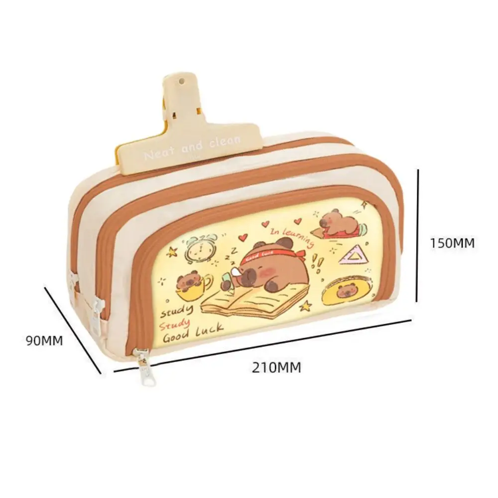 9 في 1 مجموعة حقيبة أقلام كابيبارا 3 طبقات مع حقيبة شبكية حقيبة تخزين أدوات مكتبية سعة كبيرة مقلمة قماشية عالمية