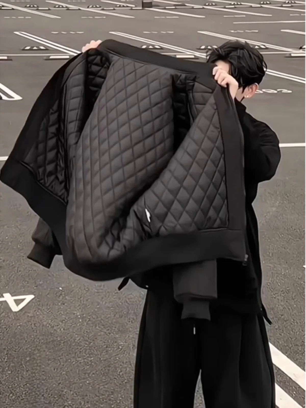 

Men's Bomber Pilot Jaet Cotton Coat Winter ort Wide ape Bla Cotton Clothes Stand Collar American High Street Sle