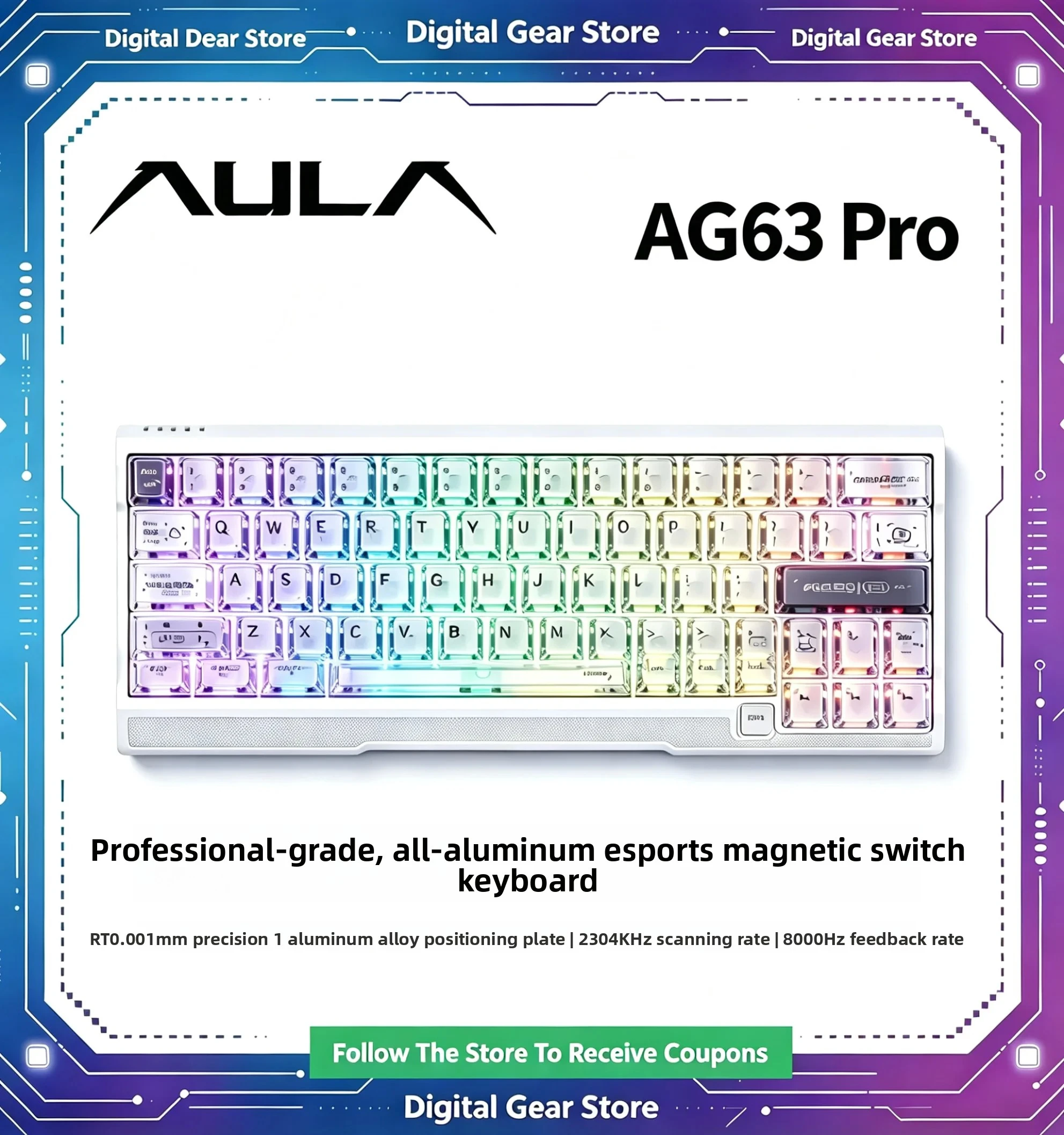 AULA  AG63 Pro Hall Effect Magnetic Switch Wired Gaming Keyboard Full Aluminum Shell, RT 0.001mm 8K  Polling Rate Low Latency