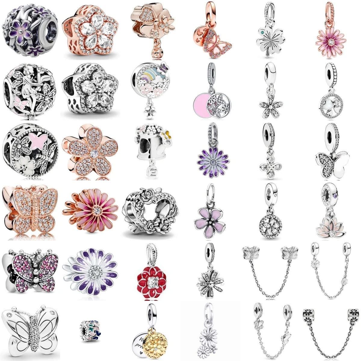 

New Fashion 925 Sterling Silver Butterfly Flower Rainbow Daisy Pendant Fit Original Charms Bracelet Women Jewelry Gift