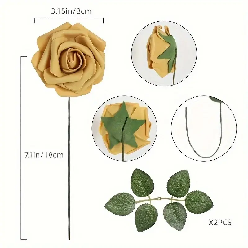 Artificial Flowers 25pcs Real Looking Golden Foam Fake Roses with Stems for DIY Wedding Bouquets Bridal Shower Centerpieces Part