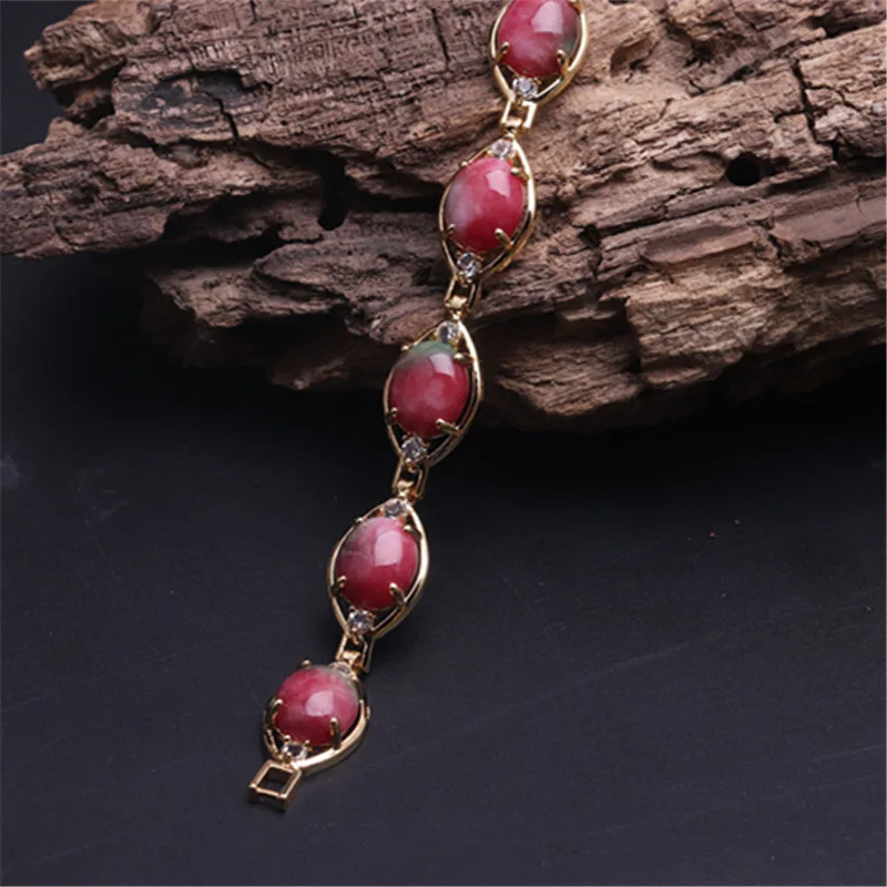 Pink Peach Blossom Large Shape Double Row Jade Bracelet