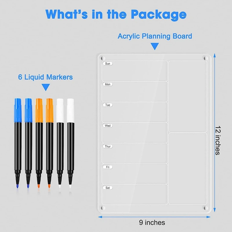 مجموعة واحدة من لوحة القائمة المغناطيسية لمخطط الوجبات للثلاجة، مخطط تقويم أسبوعي شفاف للثلاجة، لوح مسح جاف من الأكريليك