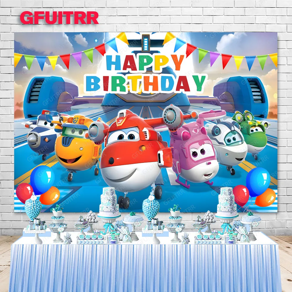 GFUITRR-Super Asas Fotografia Contexto, Decoração De Festa De Aniversário, Balão De Avião, Fundo Dos Desenhos Animados, Céu Azul, Foto Props for Kids