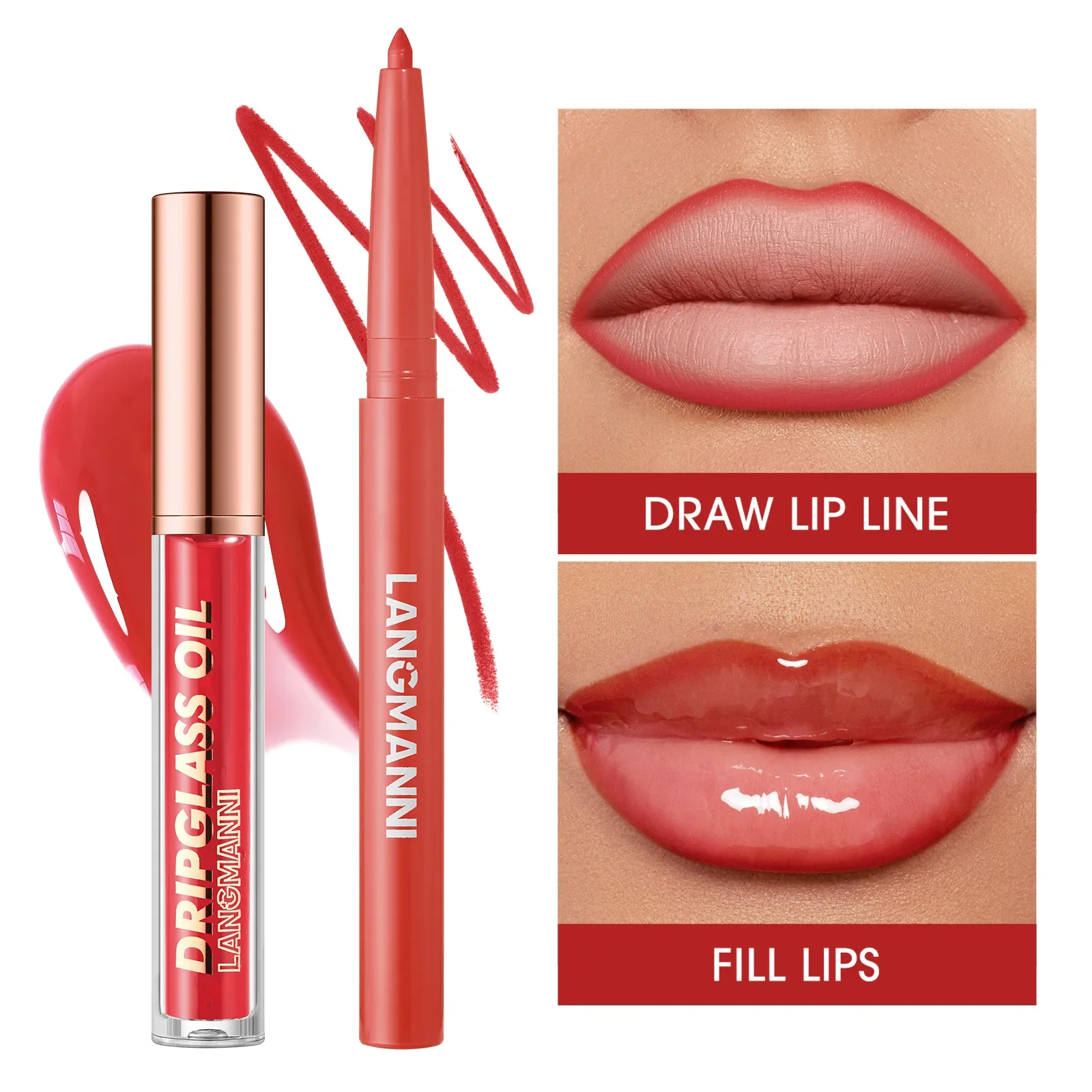 

Retro Style Lip Set 6pcs Matte Lipliner Plus 6Pcs Dripglass Oil Long-Lasting Hydrated Nourishes Lips Hides Lip Wrinkles