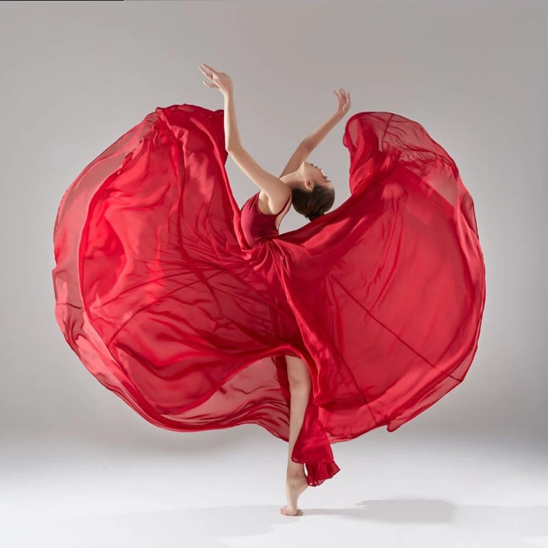 Children's 720-degree Swing Skirt Classical Dance Belly Dance Clothes Girls Elegant Long Modern Dance Practice Gauze Skirt Red