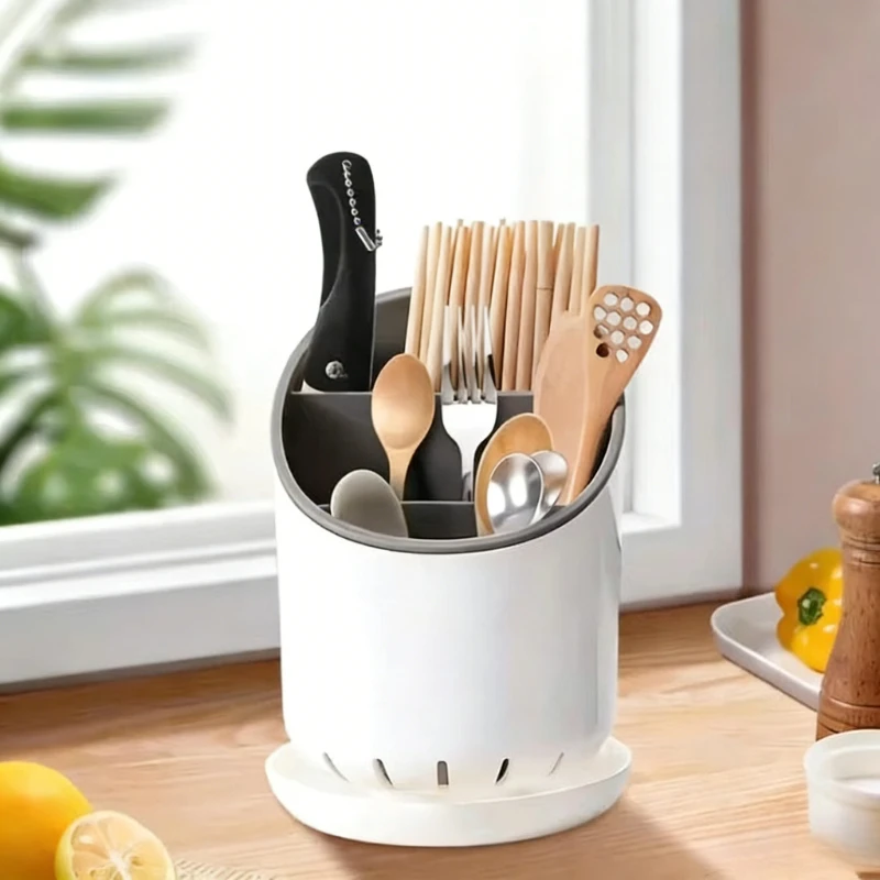 1Pc Plastic Tableware Storage Rack with Drain Tray Chopsticks Knife Spoon Fork Drainage Rack for Household Kitchen Organization view 2